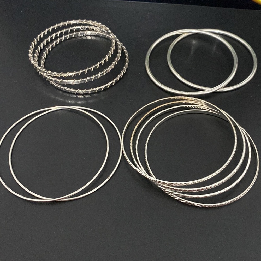 11 Silver-tone Bangle Bracelet Lot